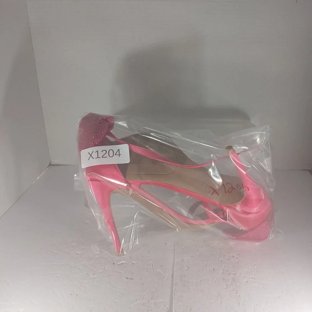 Anne Michelle Stiletto Sandals 8.5 Pink Rhinestone Bow Square Toe Barbiecore